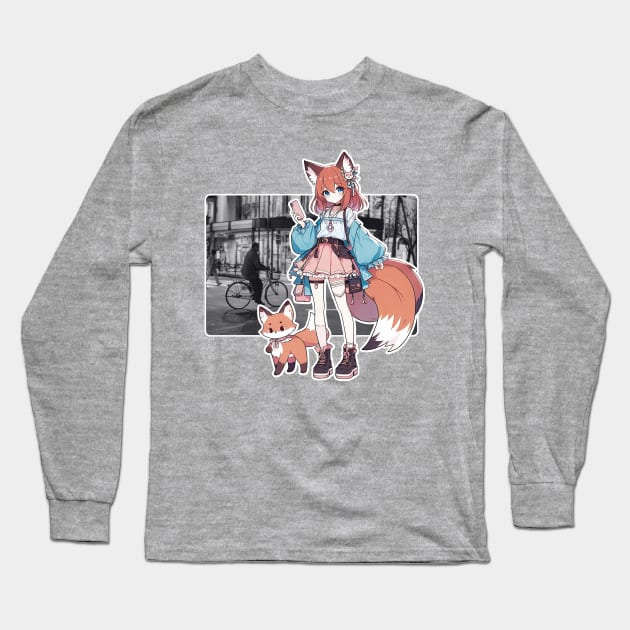 Nekomimi Fashion Girl - Cute Anime Cat Girl Design Long Sleeve T-Shirt by Otaku in Love